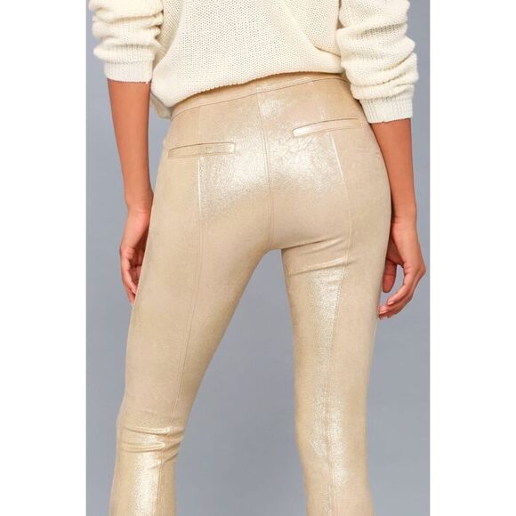 Free People NWT Metallic Gold Back Faux Pockets Vegan Suede Leggings MSRP $78 - Picture 4 of 6